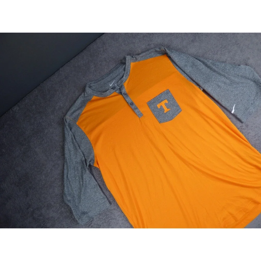 Nike Tennessee Volunteers Mens Large Orange Gray Dri-FIT Henley 3/4 Sleeve Shirt